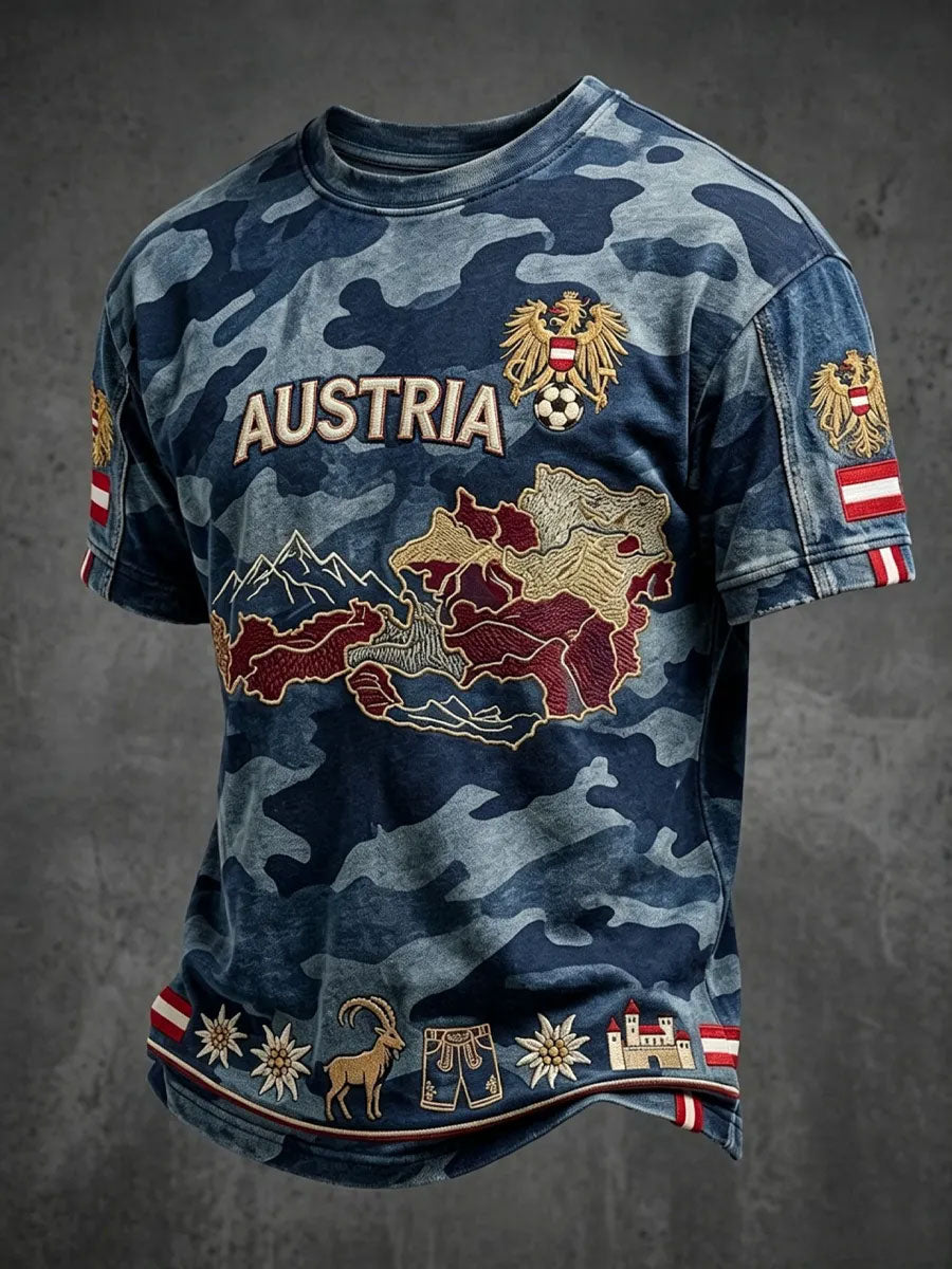 Herren-T-Shirt mit Fußballmotiv und Aufdruck zum Thema Österreich