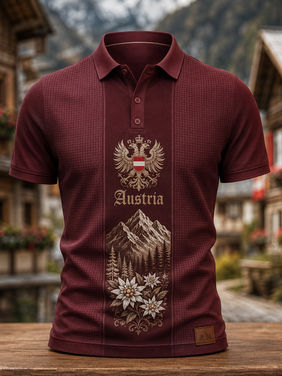 Herren-Poloshirt mit Kunstdruck im österreichischen Landschaftsstil
