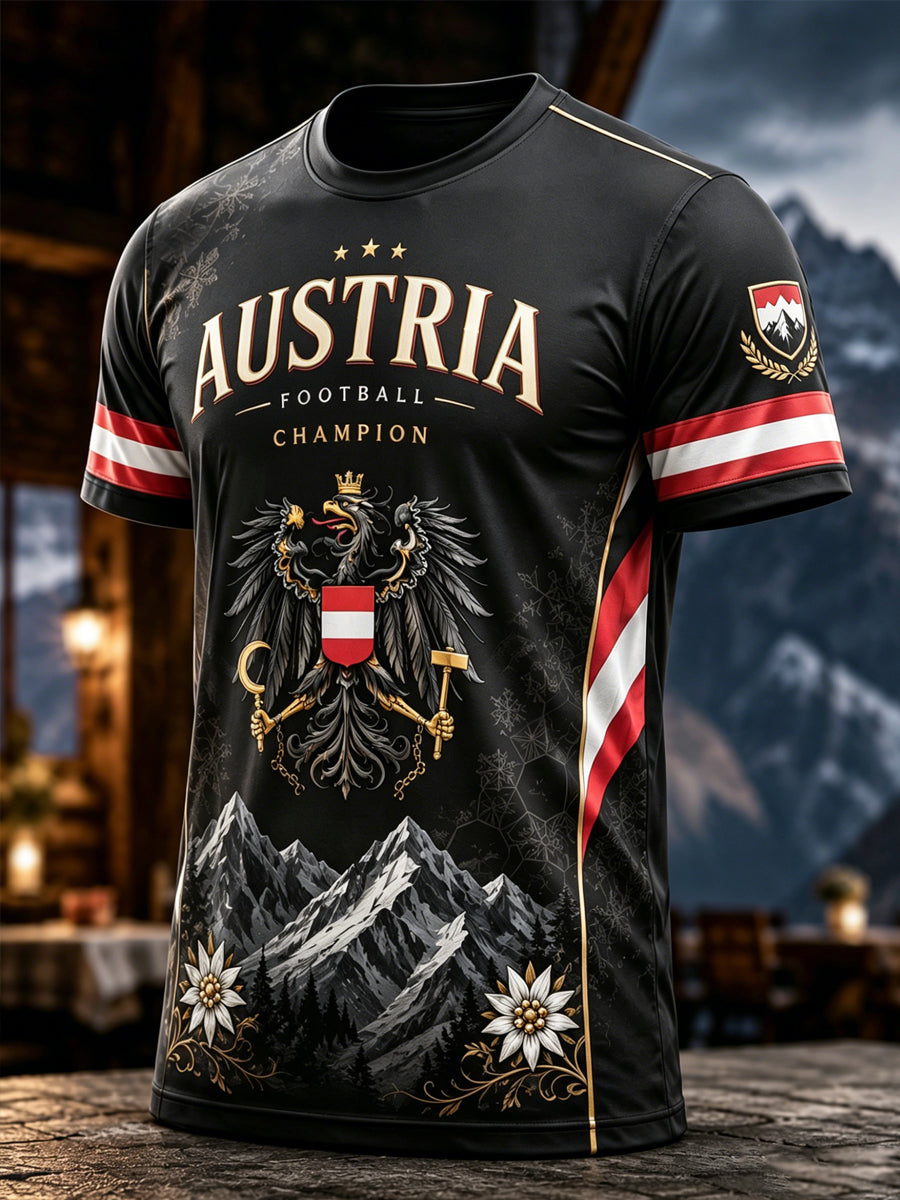 Herren-T-Shirt mit Kunstdruck zum Anfeuern bei österreichischen Fußballspielen