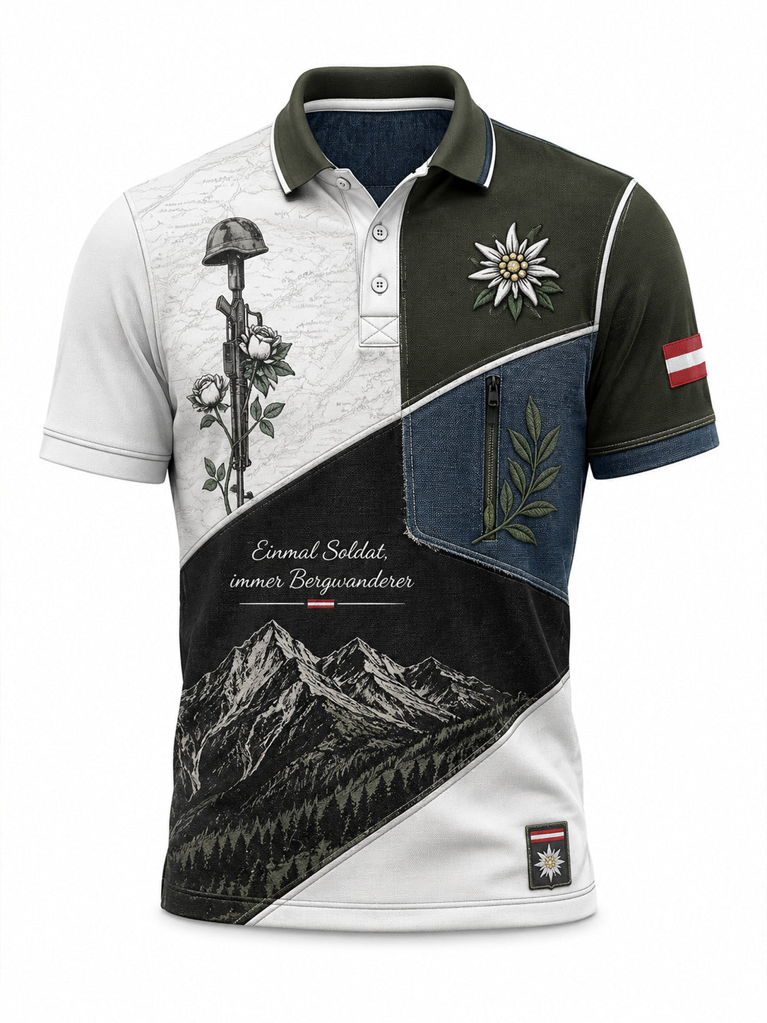 Österreichi scher Veteran-inspirierter Kunstdruck Casual Polo für Männer