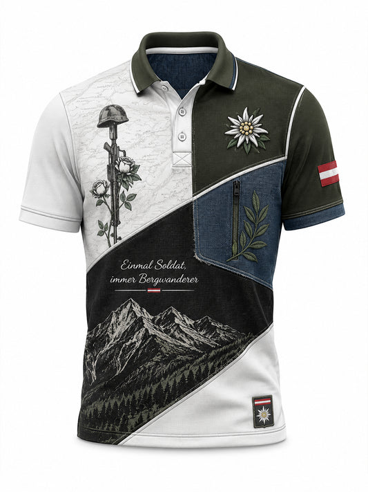Österreichi scher Veteran-inspirierter Kunstdruck Casual Polo für Männer