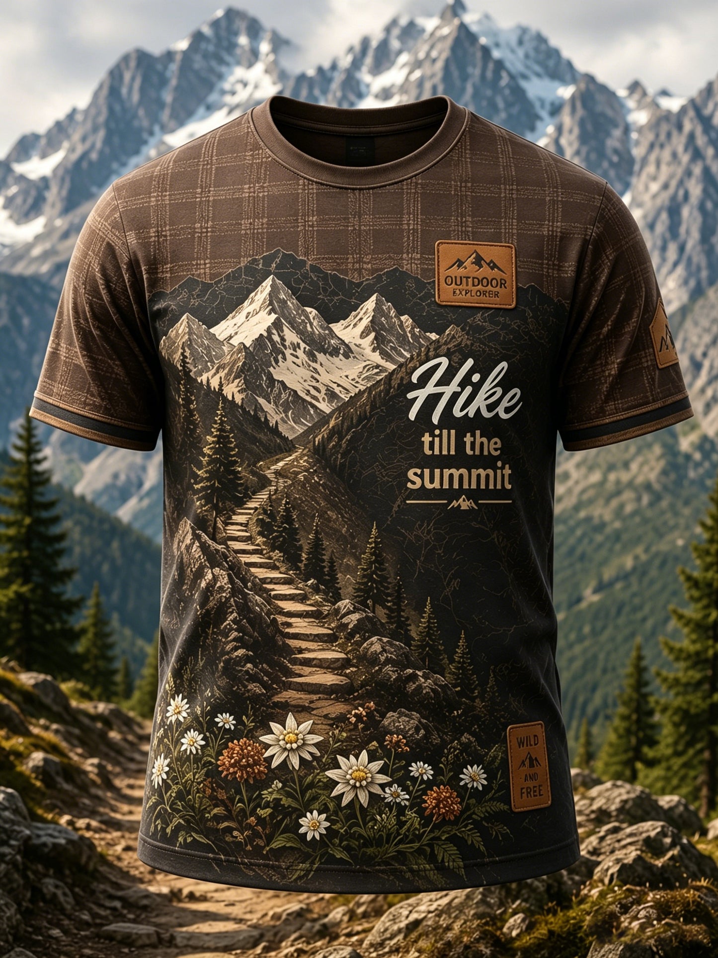 Herren-Art-Print-Casual-T-Shirt mit österreichischem Outdoor-Wandermotiv