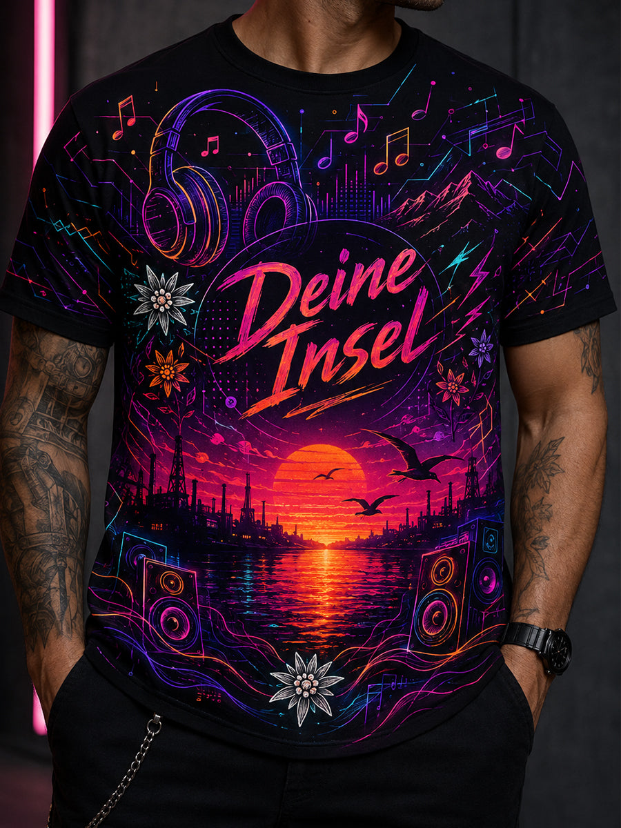 Herren-Danube-Island-Festival-Gedenkdruck-T-Shirt