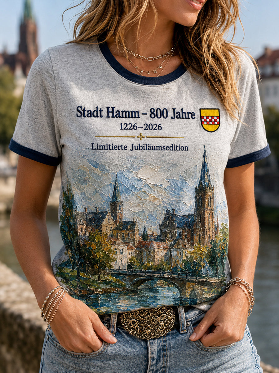 Damen-T-Shirt mit Aufdruck „800 Jahre Stadt Hamm seit 1226“