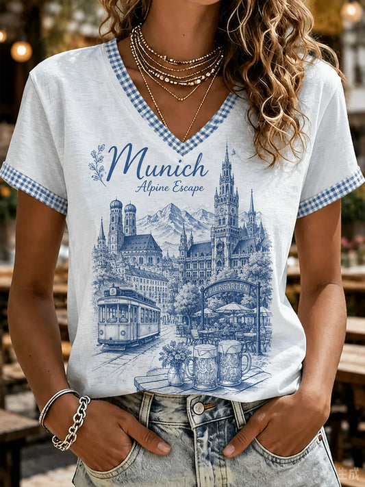 Oktoberfest-T-Shirt für Damen mit V-Ausschnitt