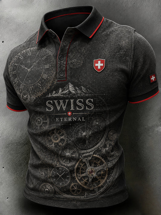 Herren-Poloshirt mit kurzen Ärmeln und Uhrendruck