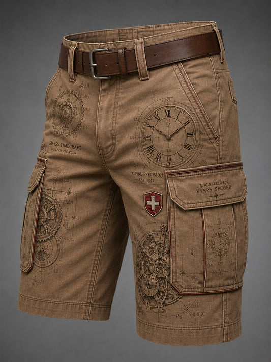 Herren-Vintage-Uhr-Print cropped Cargo-Shorts