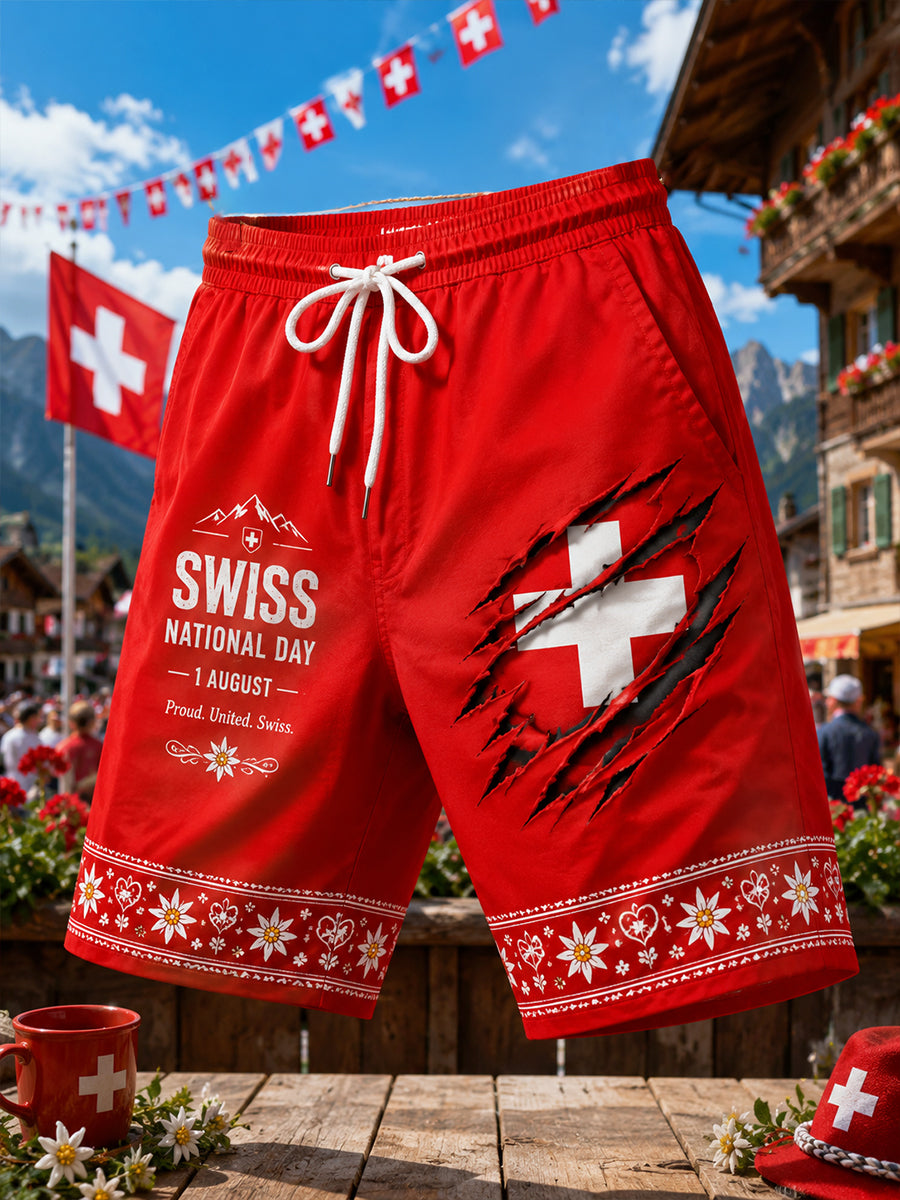 Lässige Kurzhose mit bedrucktem Herren-Nationaltag-Design