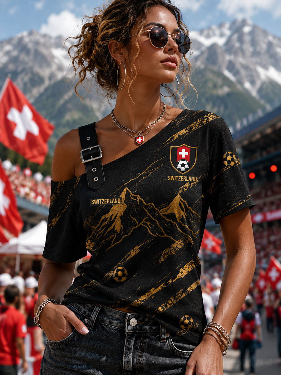 Damen-Fußball-Themen bedruckte Kurzarm-Off-Shoulder-Kamisole