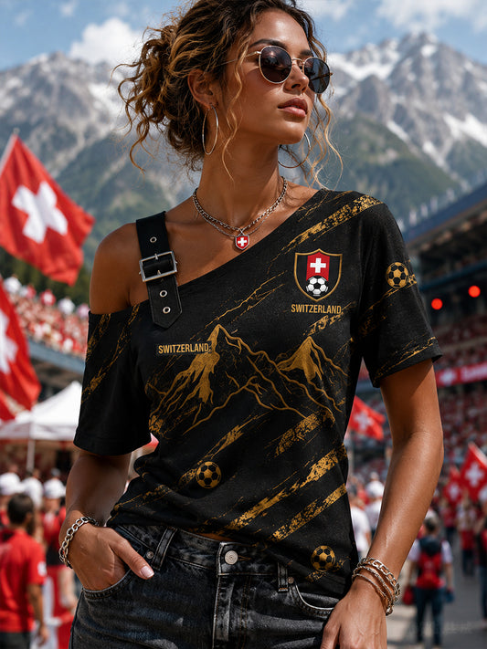 Damen-Fußball-Themen bedruckte Kurzarm-Off-Shoulder-Kamisole