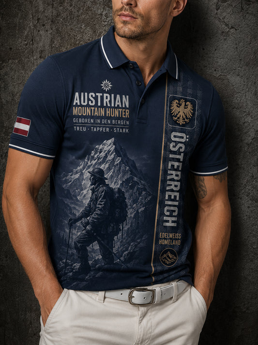 Herren-Poloshirt mit Kunstprint im österreichischen Kulturstil