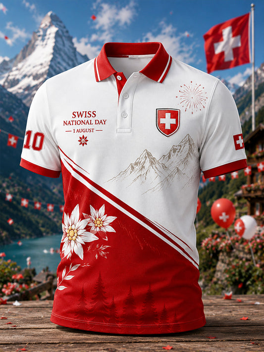 Grafisches Kurzarm-Poloshirt zur Feier des Nationalfeiertags der Männer