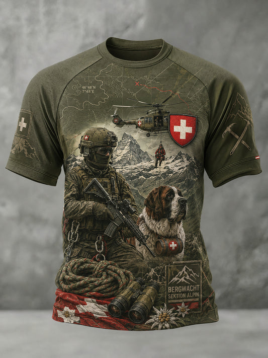 Herren-Raglan-T-Shirt mit kurzen Ärmeln und alpinem Militär-Print