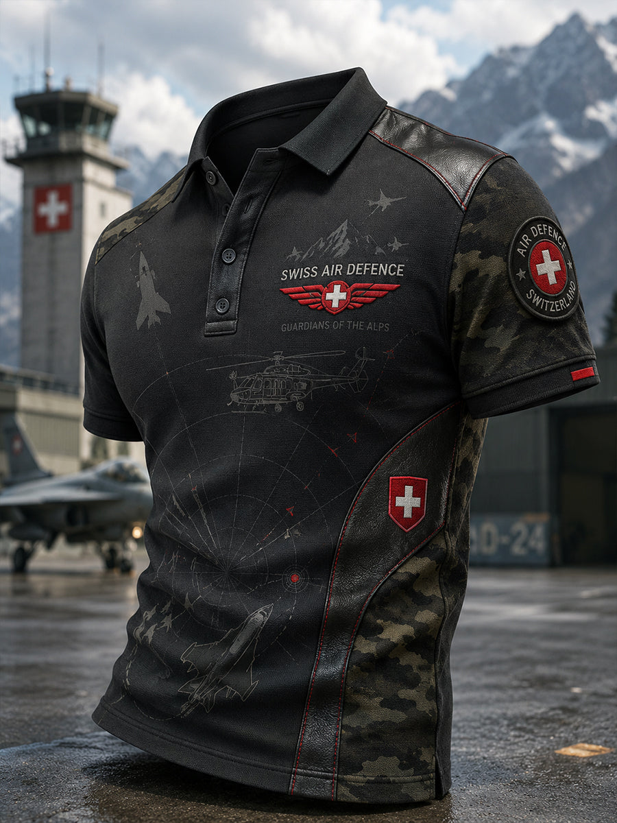 Herren-Poloshirt mit kurzen Ärmeln und vintage Militär‑Camouflage‑Print
