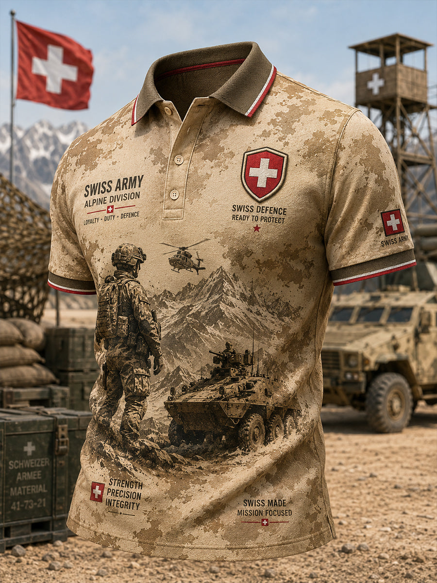 Herren-Poloshirt mit kurzen Ärmeln und Camouflage-Print im Militärstil