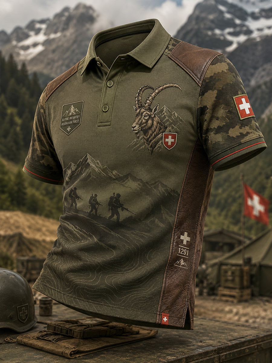 Herren-Poloshirt mit kurzen Ärmeln und vintage Militär‑Camouflage‑Print