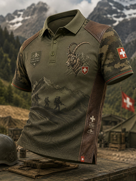 Herren-Poloshirt mit kurzen Ärmeln und vintage Militär‑Camouflage‑Print