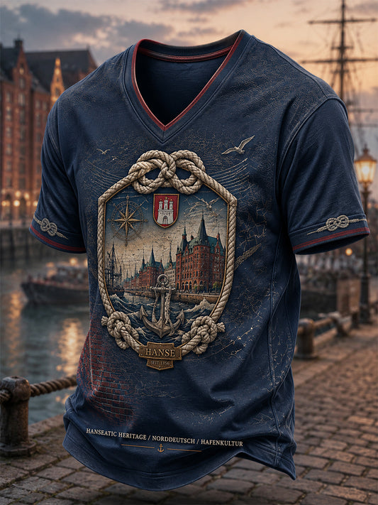 Herren-T-Shirt im deutschen Traditionsstil mit V-Ausschnitt