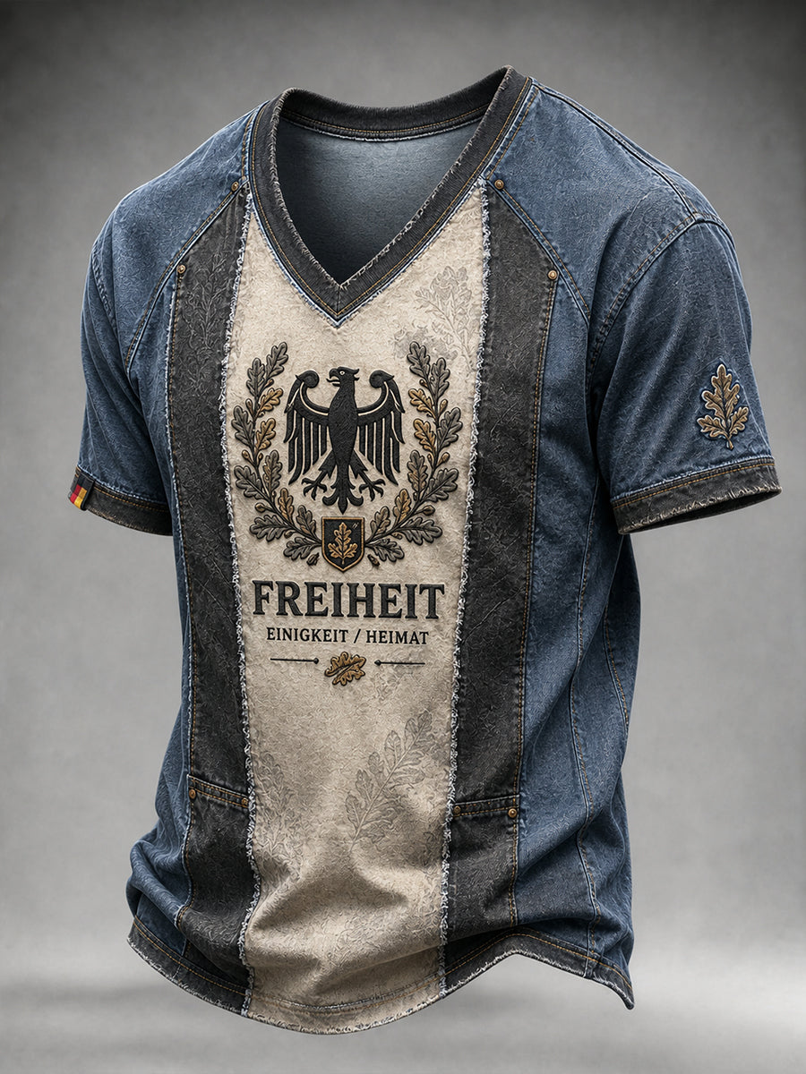 Herren-T-Shirt im deutschen Traditionsstil mit V-Ausschnitt