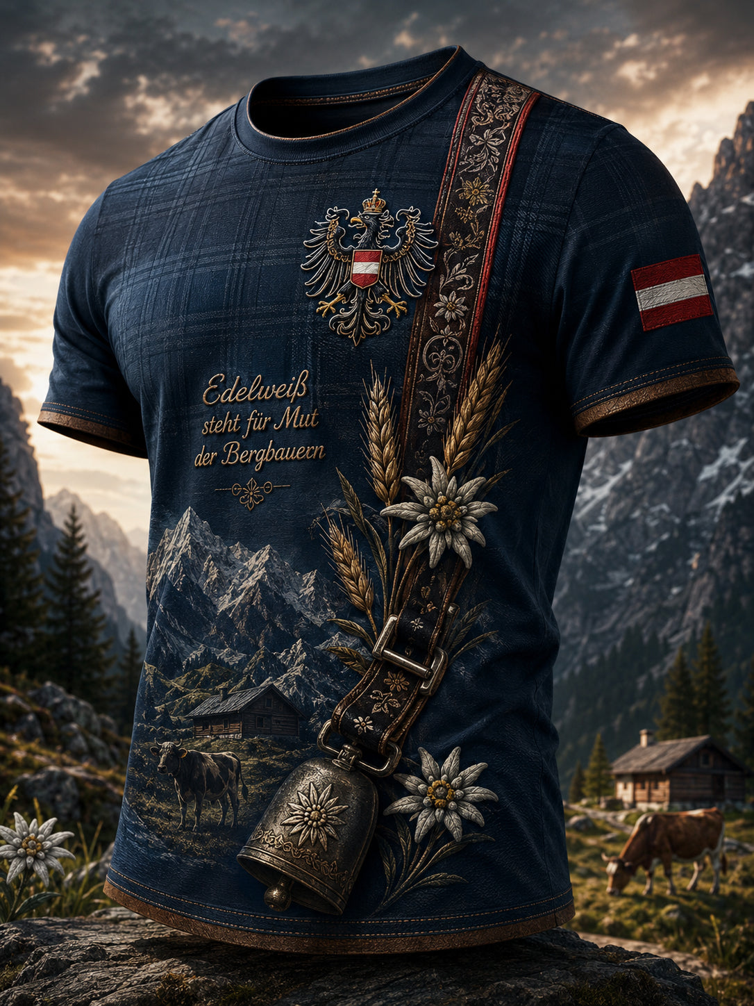 Herren-T-Shirt im österreichischen Landhausstil mit Kunstdruck