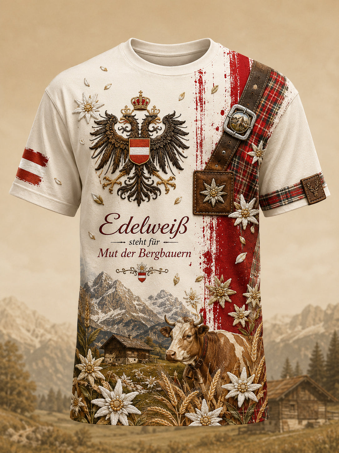 Herren-T-Shirt im österreichischen Landhausstil mit Kunstdruck