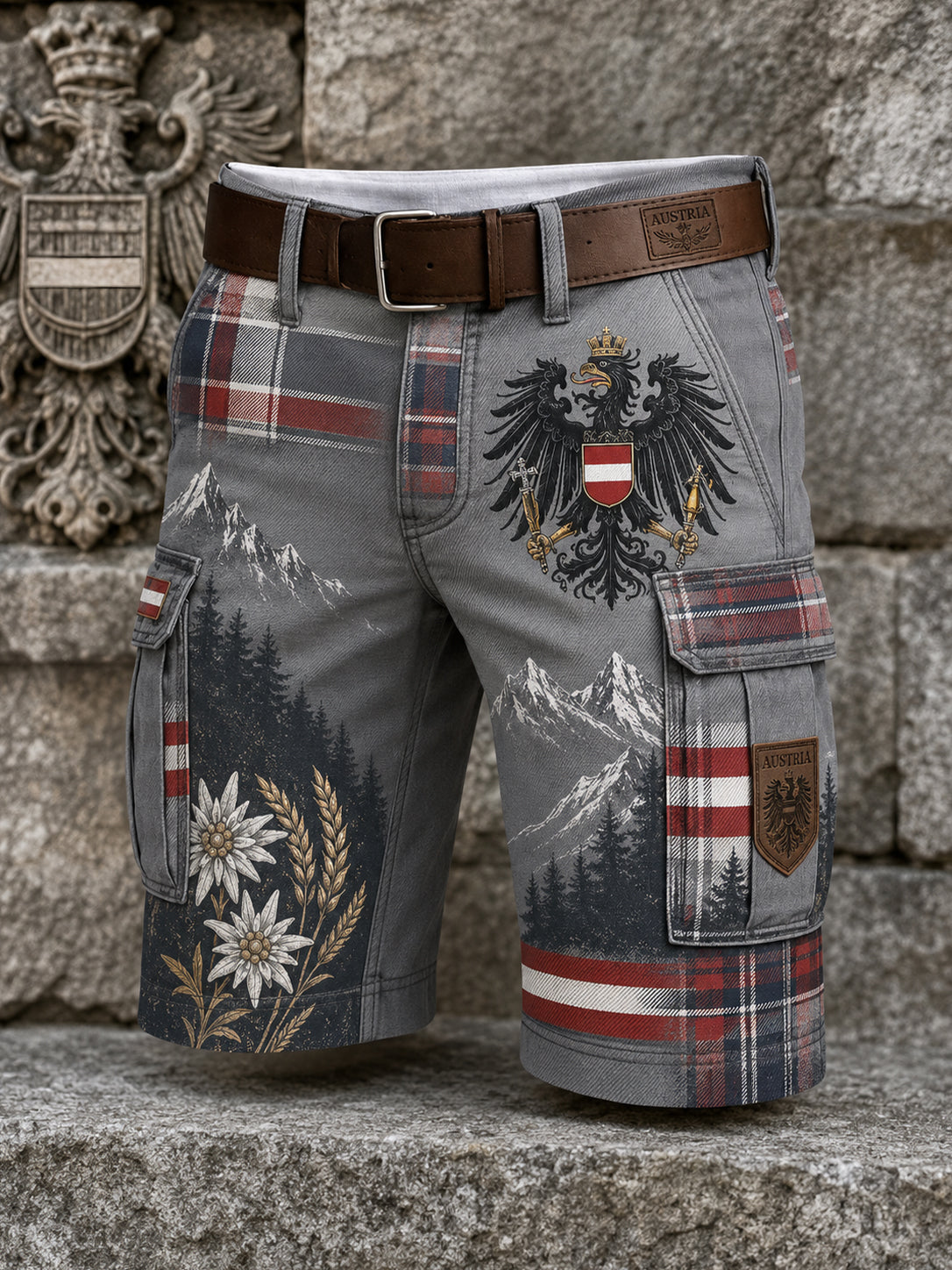 Herren-Shorts mit künstlerischen Prints, inspiriert von der österreichischen ländlichen Kultur