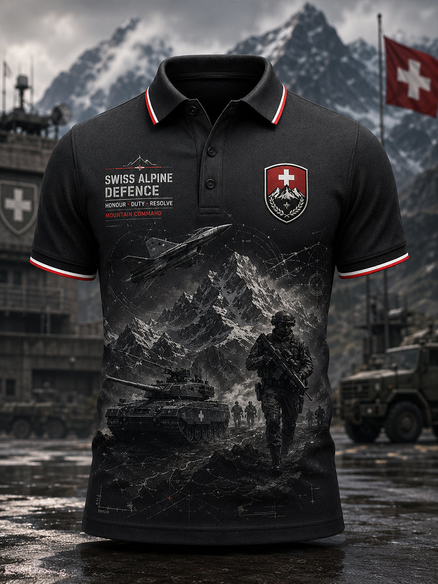 Herren-Poloshirt mit kurzen Ärmeln und militärstilvollem Print