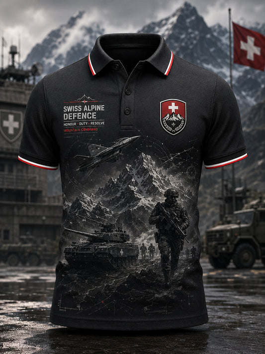 Herren-Poloshirt mit kurzen Ärmeln und militärstilvollem Print