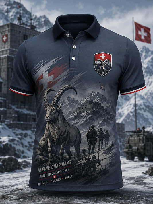 Herren-Poloshirt mit kurzen Ärmeln und militärstilvollem Print