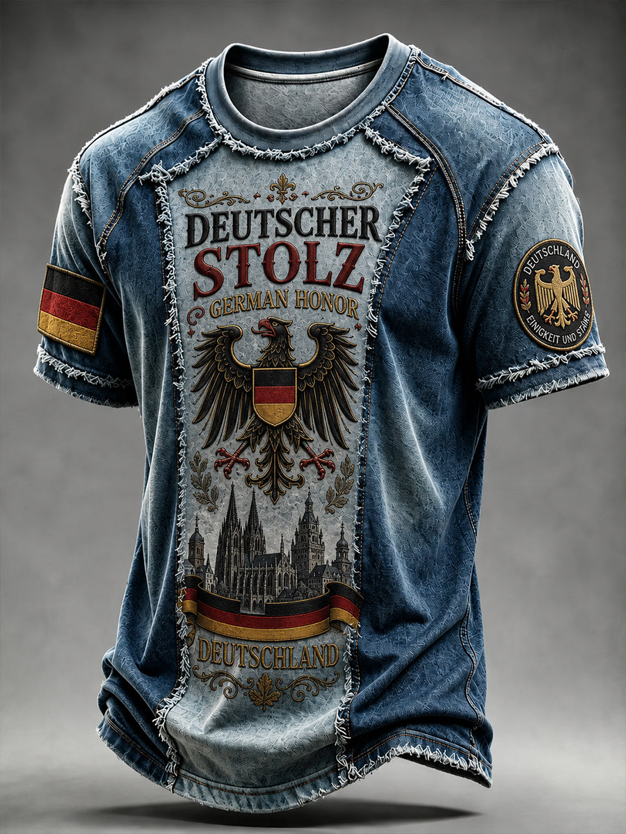 Kurzarm-T-Shirt für Männer mit Adler-Print im Denim-Stil