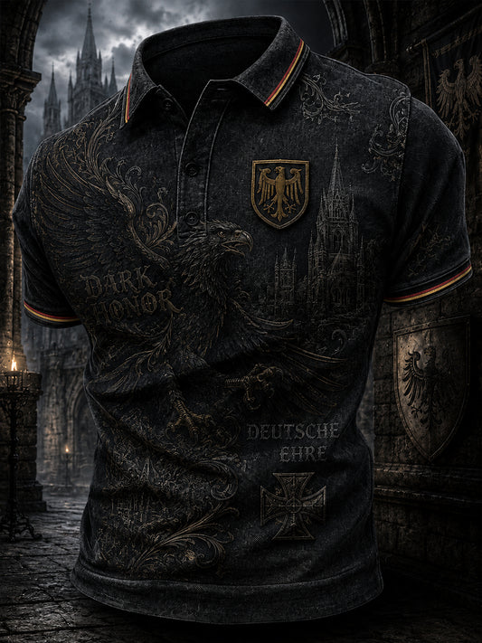 Herren-Poloshirt mit kurzen Ärmeln und Adler-Print im Denim-Stil