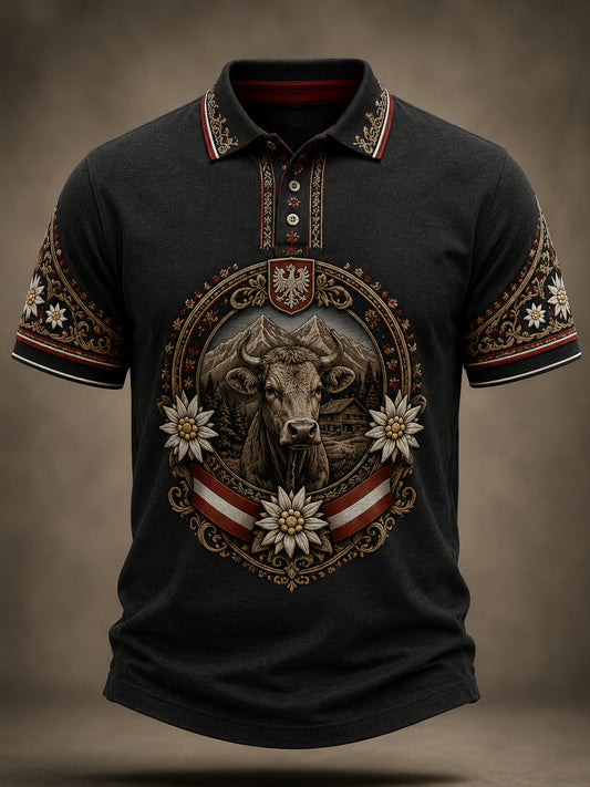 Herren-Polo mit Kunstdruck im österreichischen Landhausstil