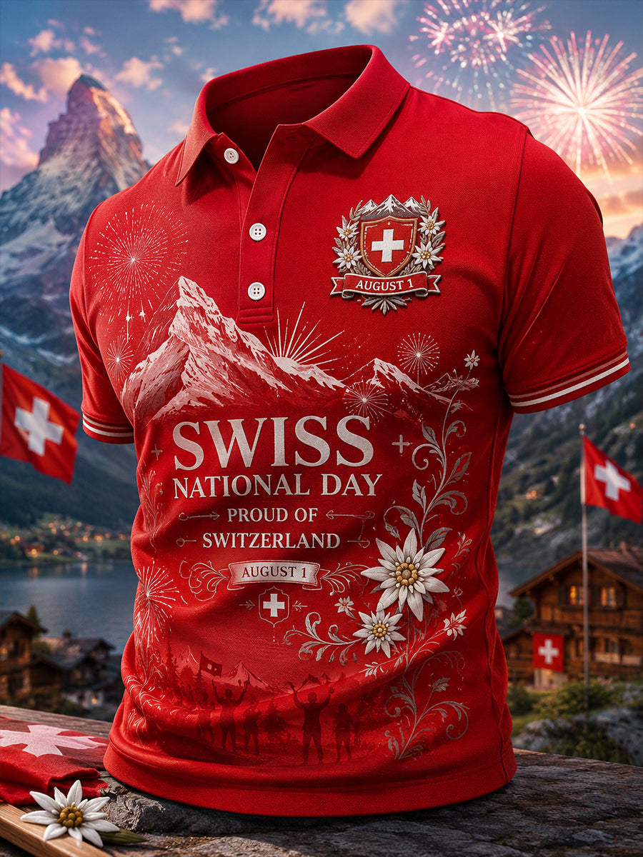 Kurzarm-Polos hirt für Männer mit National feiertag-Themen druck