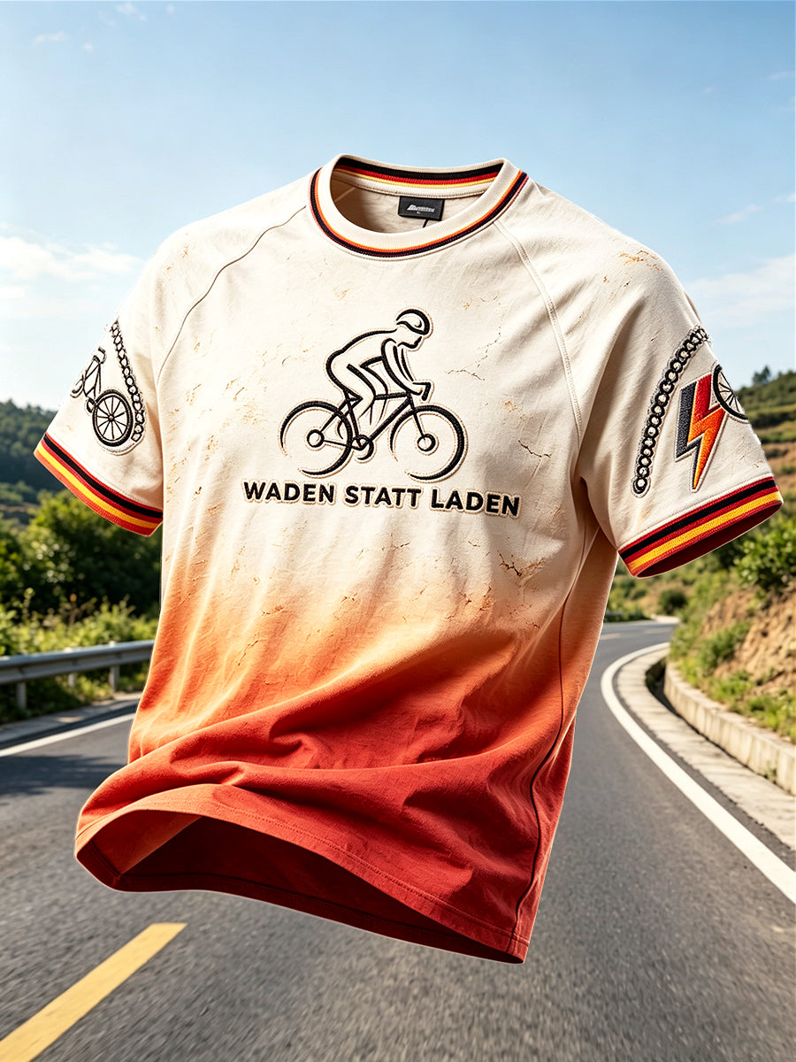 Herren-T-Shirt im Vintage-Stil mit deutschem Radfahr-Verlaufsdruck und lässigem Design