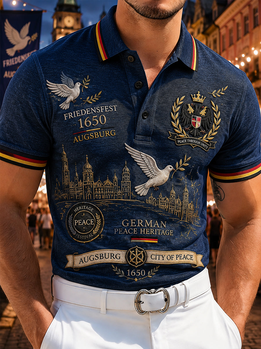 Kurzarm-Polos hirt für Herren mit Friedens fest Gedenk druck