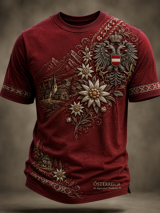 Herren-T-Shirt im österreichischen Landhausstil mit Kunstdruck