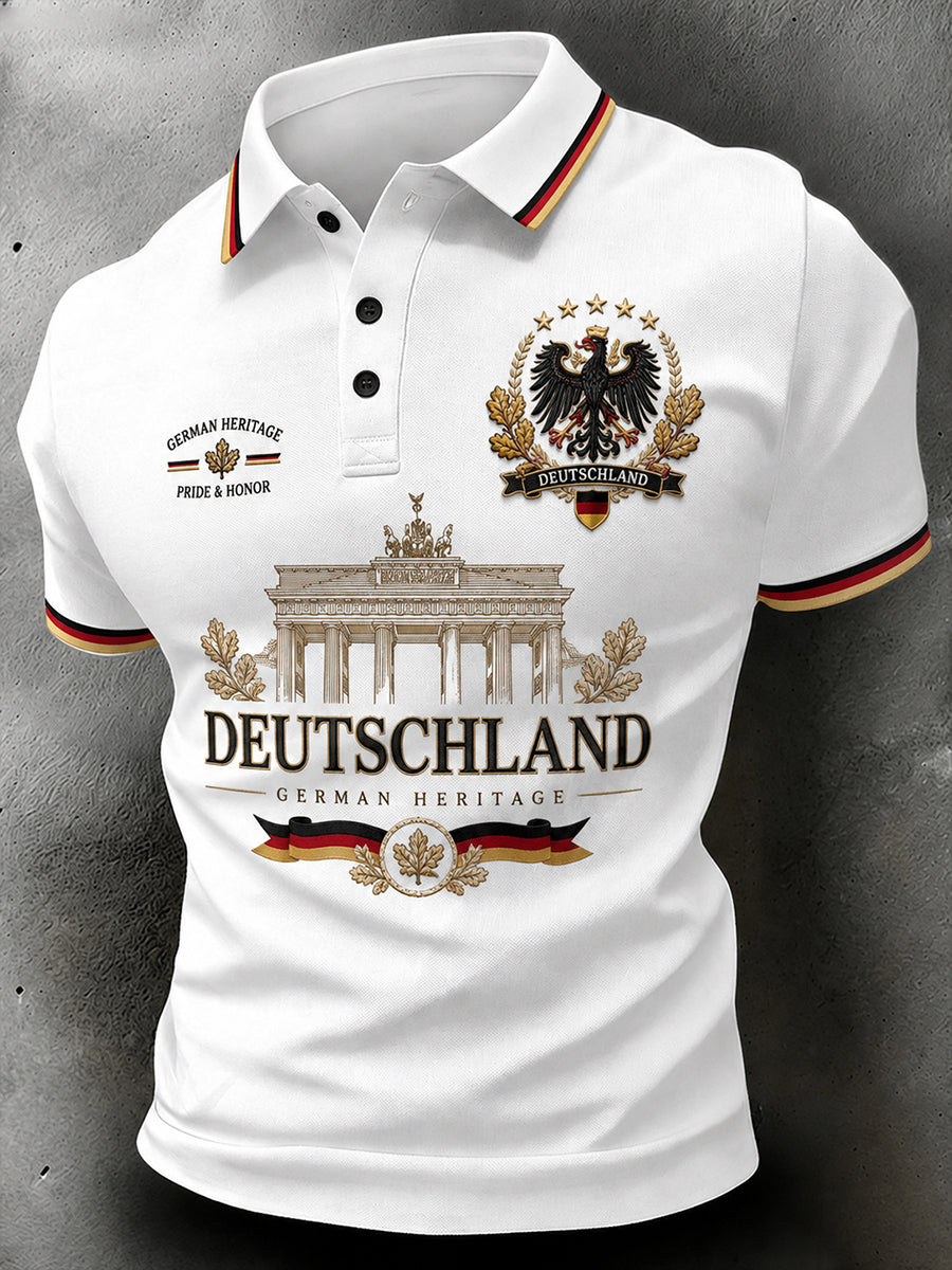 Kurzärmliges Herren-Polo-Shirt im Retro-Stil mit Adler-Print
