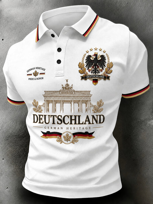 Kurzärmliges Herren-Polo-Shirt im Retro-Stil mit Adler-Print