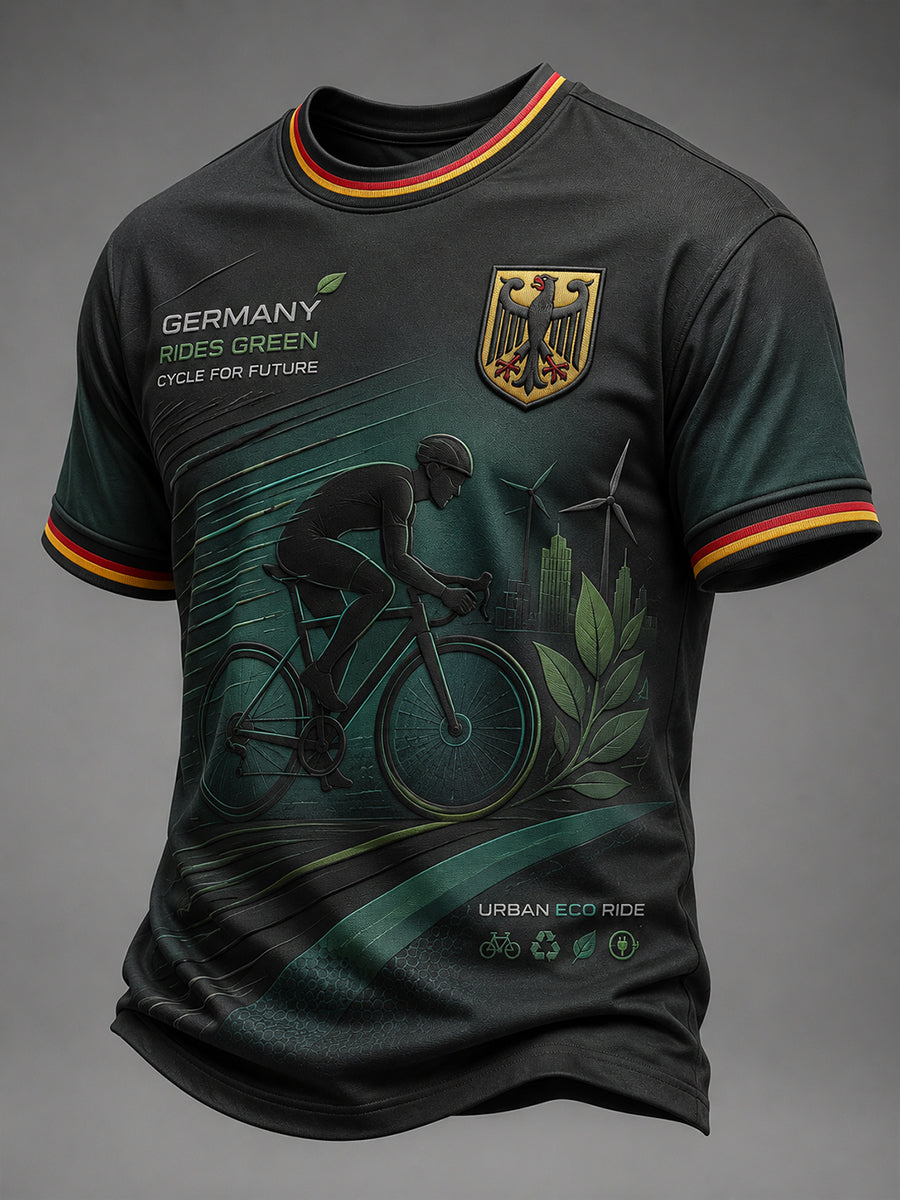 Umweltfreundliches Herren-T-Shirt mit kurzen Ärmeln und Fahrradmotiv-Print