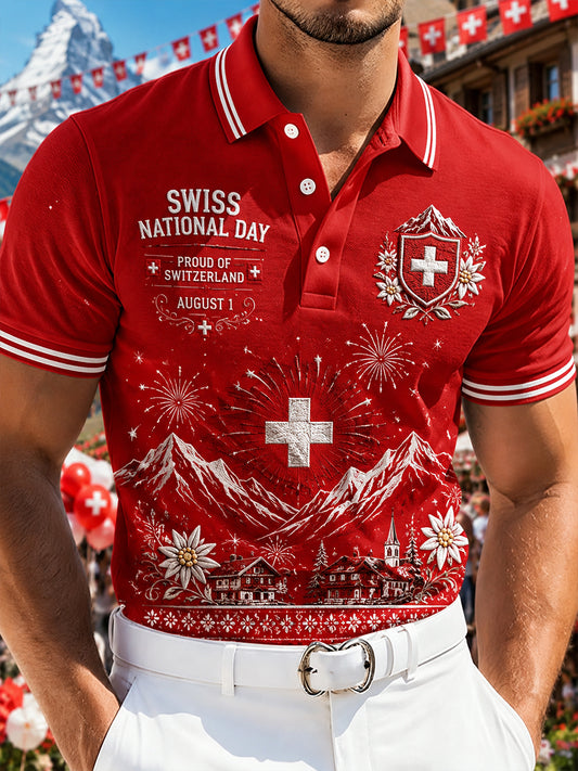 Grafisches Kurzarm-Poloshirt zur Feier des Nationalfeiertags der Männer
