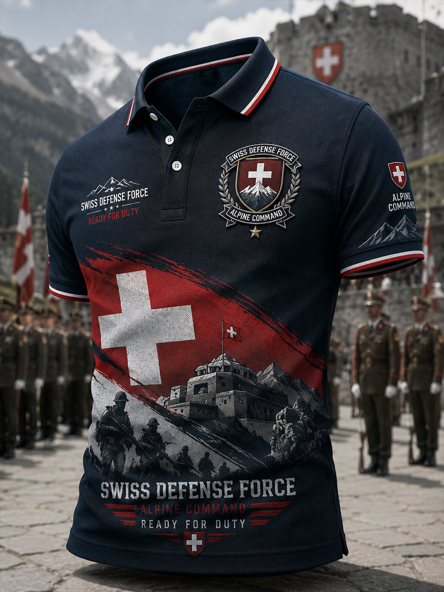 Herren-Poloshirt mit kurzen Ärmeln und Vintage-Print im Militärstil