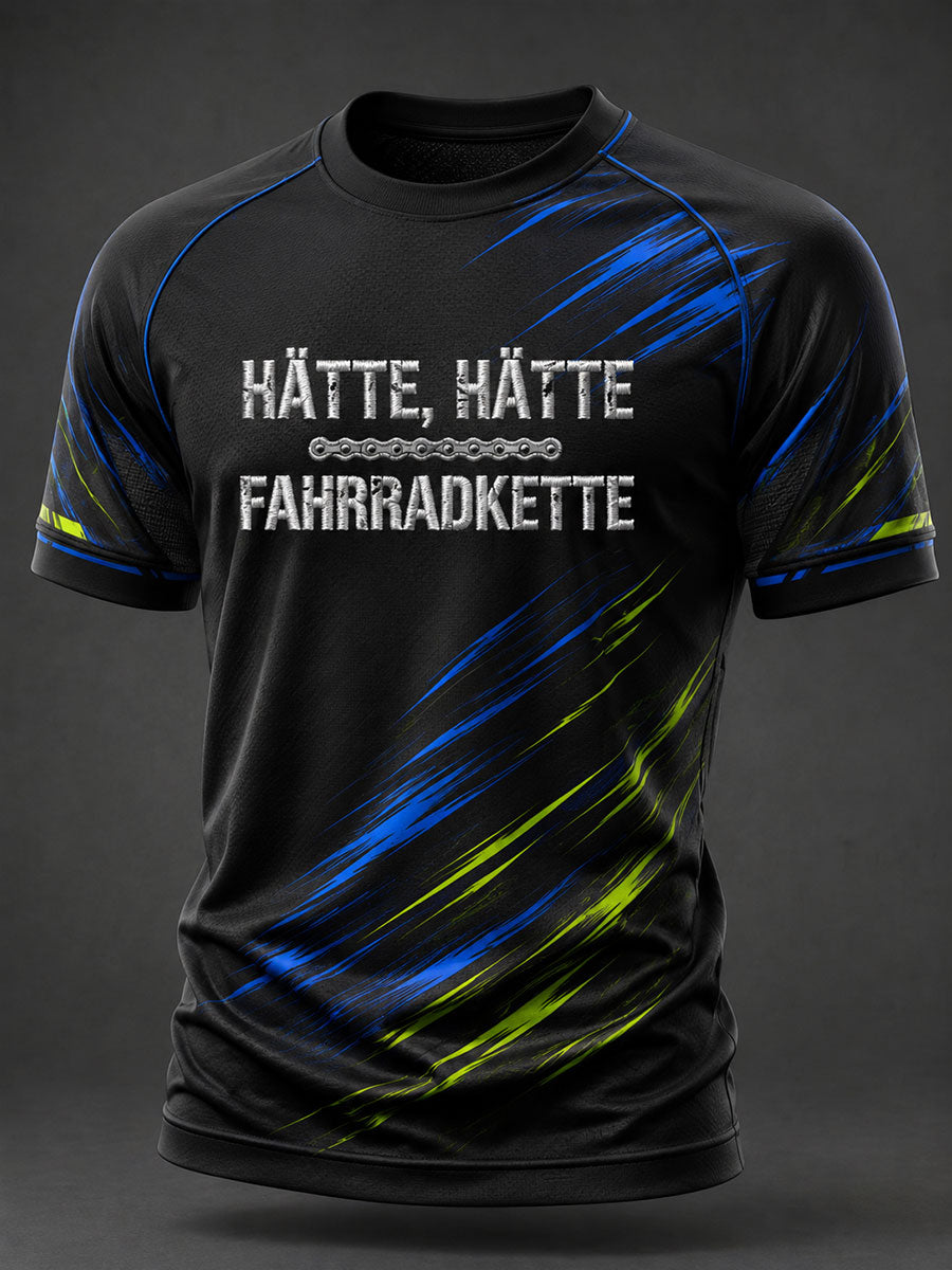 Herren T-Shirt mit kurzen Ärmeln und Aufdruck „Hätte, hätte, Fahrradkette“
