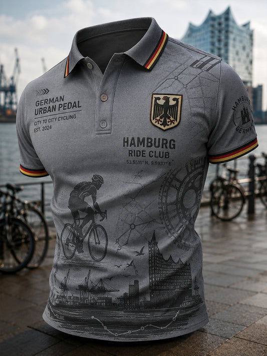 Herren-Poloshirt mit kurzen Ärmeln und Fahrradmotiv-Print