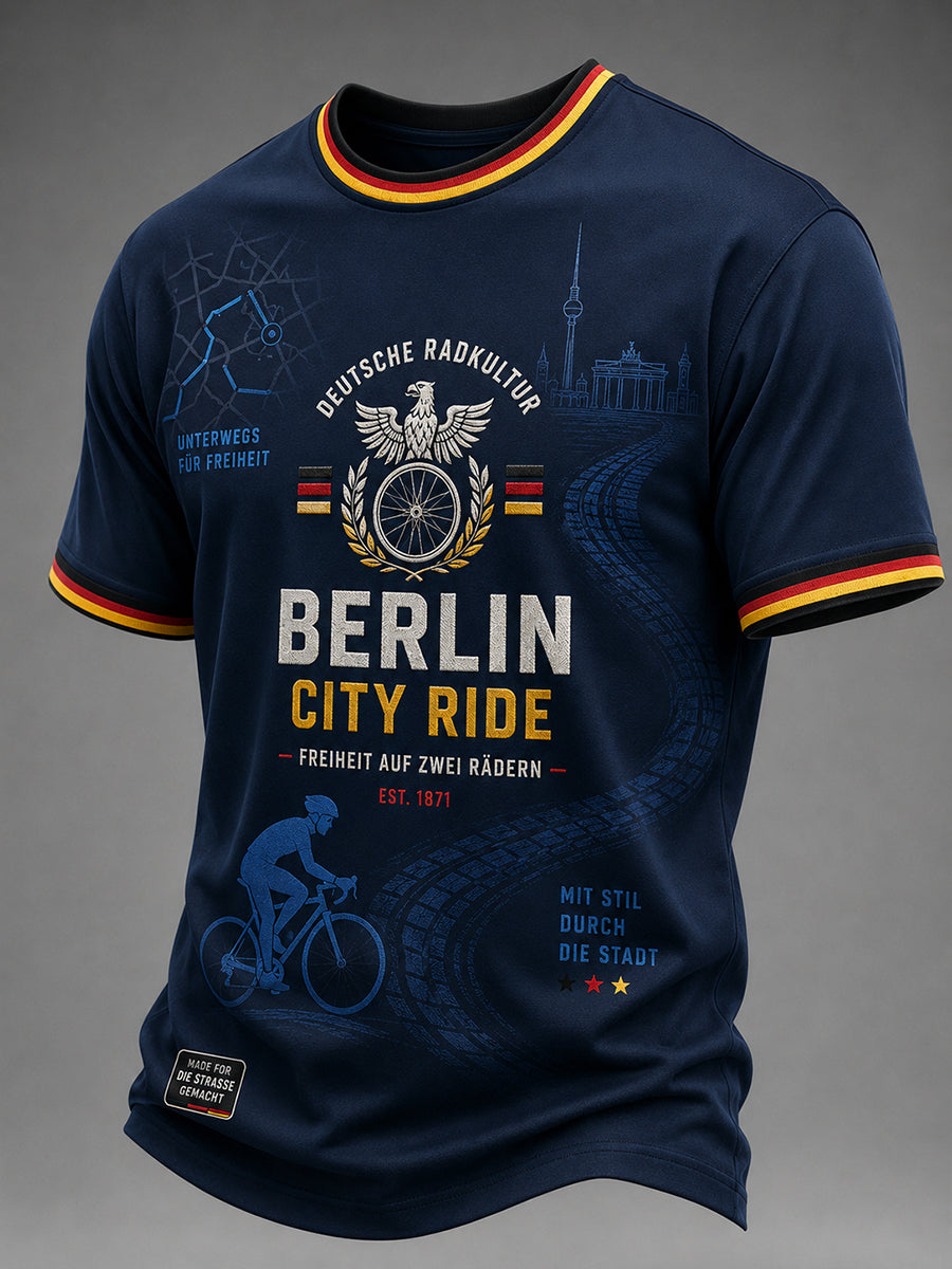 Herren-T-Shirt mit kurzen Ärmeln und Fahrradmotiv-Print
