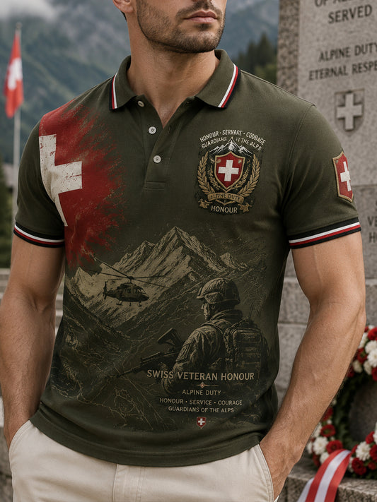 Herren-Poloshirt mit kurzen Ärmeln und Camouflage-Print im Militärstil