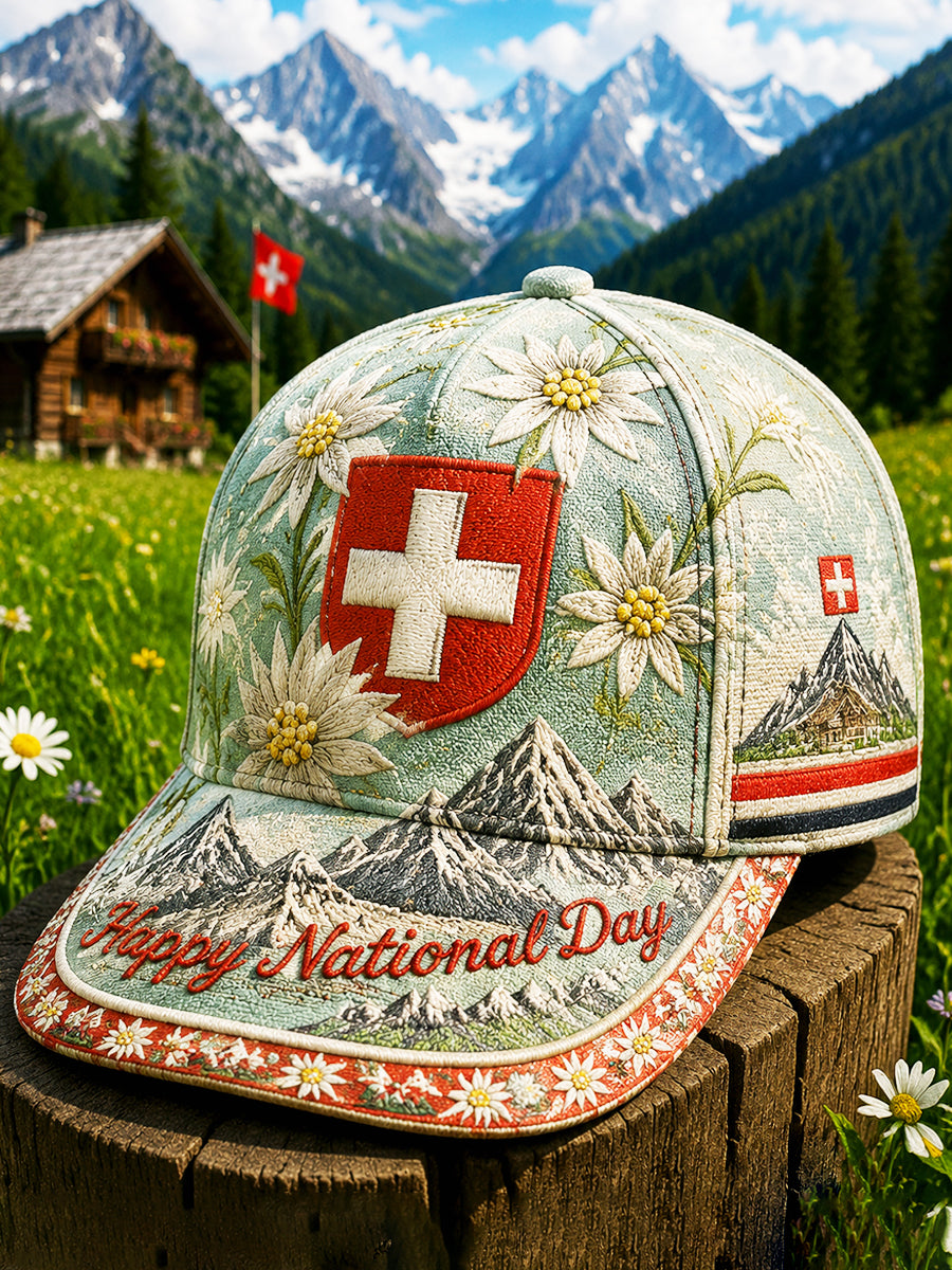 Grüner Freizeithut mit Blumenmuster zum Schweizer Nationalfeiertag