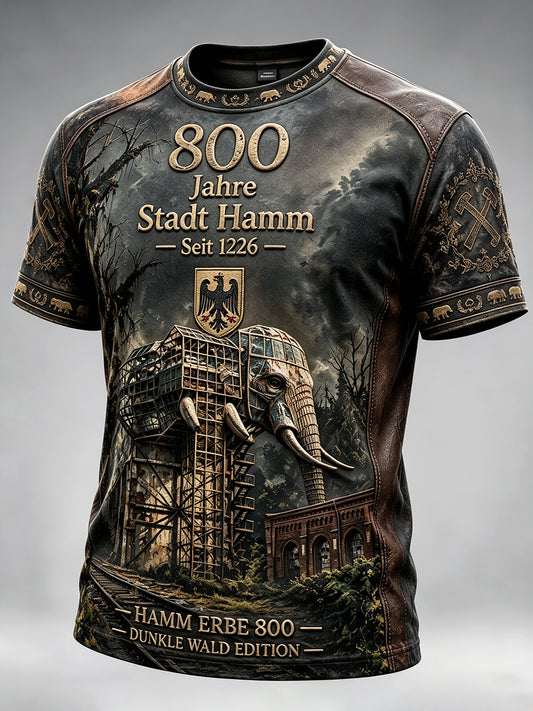Herren Deutsches Hamm 800-Jahr-Jubiläum Retro Patchwork Print Freizeit T-Shirt