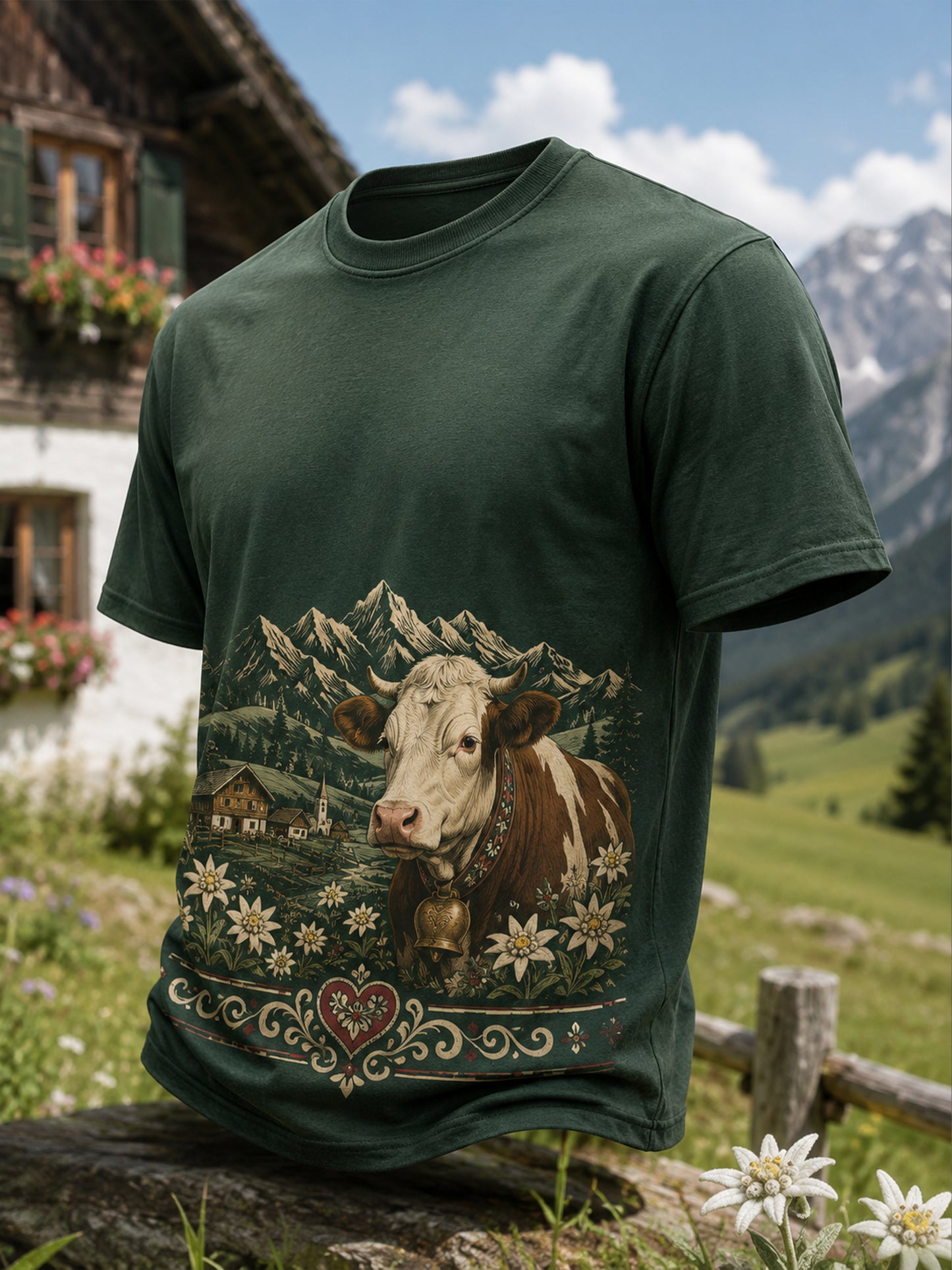 Herren-Kunstdruck im österreich ischen Country-Stil lässig T-Shirt
