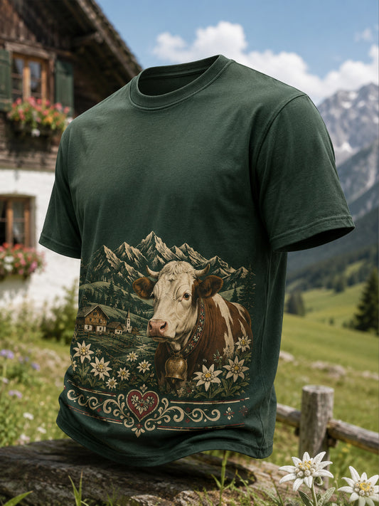 Herren-Kunstdruck im österreich ischen Country-Stil lässig T-Shirt