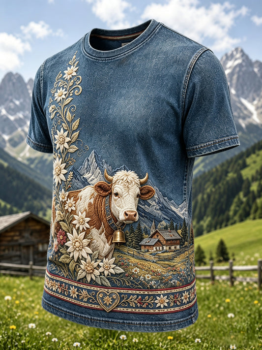 Herren-Casual-T-Shirt im österreichischen Landhausstil mit Kunstdruck